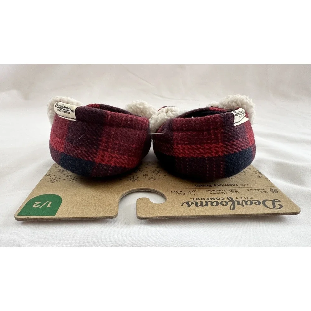 Brand New  Dearfoams Baby Infant BEAR MEMORY FOAM PLAID SLIPPERS Size‎ 1/2
